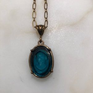 Teal embossed glass cameo necklace